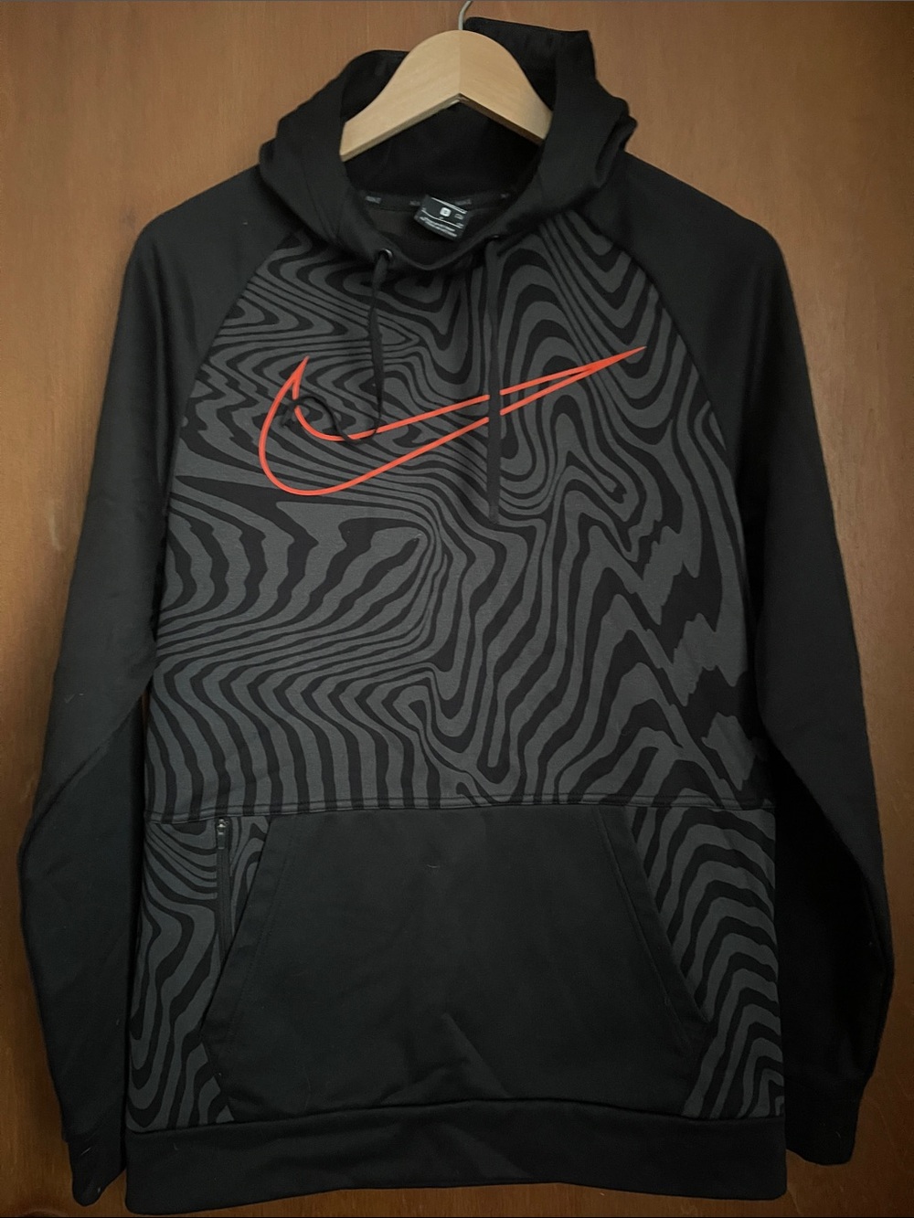 Nike Black & Charcoal Swirl Hoodie with Red Swoosh
